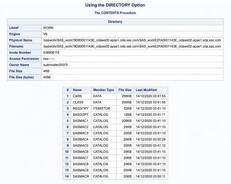 Directory Option in Proc Contents